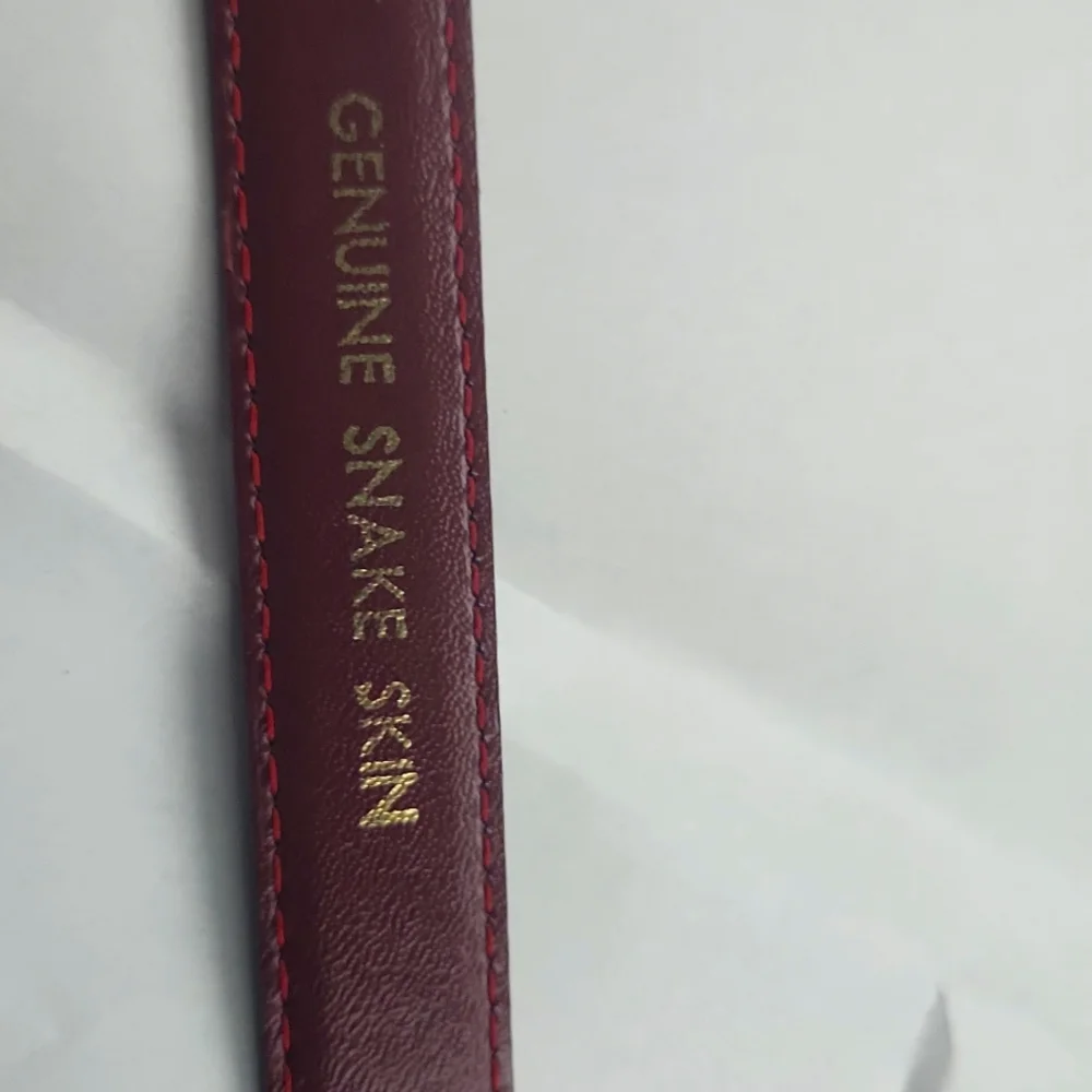 Women's Burgundy Textured Skinny Belt with Gold Accent
